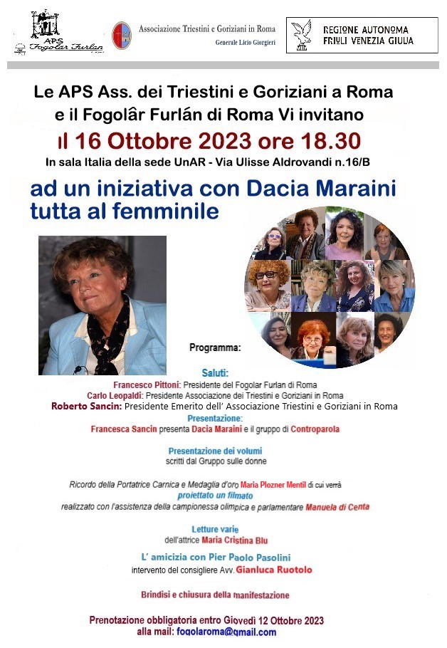 16 Ottobre 2023 con Dacia Maraini e il Guppo di Controparola